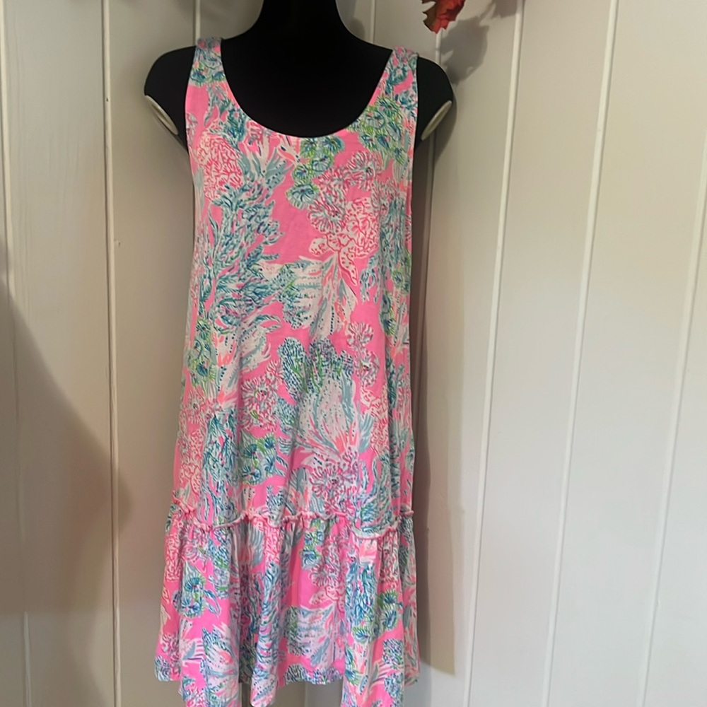🔥🔥lily pulitzer Pink and Green Sleeveless Dress M - Picture 1 of 6